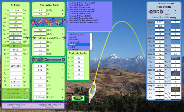 Nonlinear, 3-D Projectile Motion Program